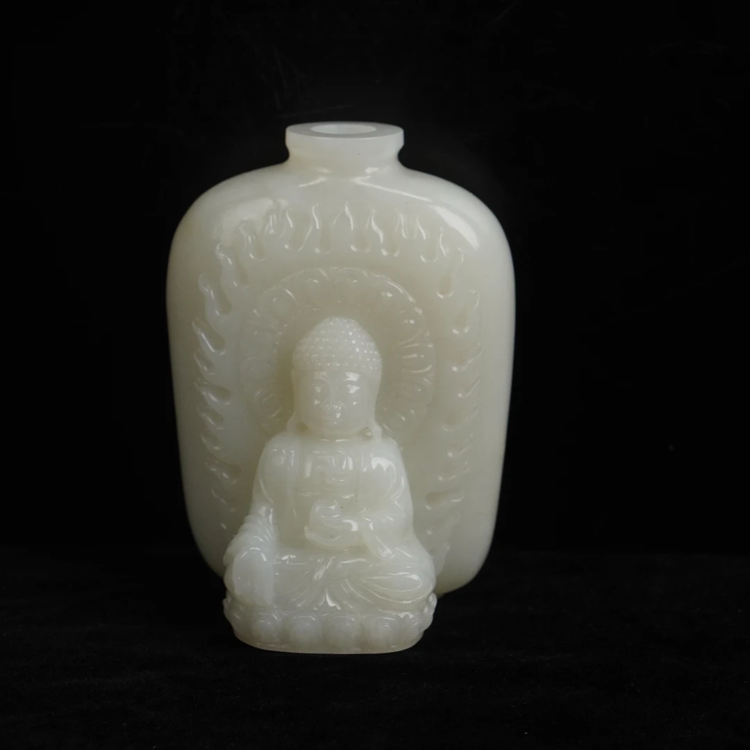 【清】白玉释迦牟尼诗文瓶（高9cm宽6.5cm重337g）