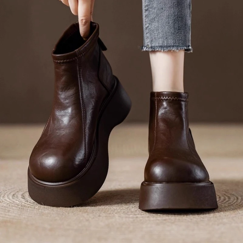 【红蜻蜒处理】冬季后拉链保暖马丁靴牛皮瘦瘦靴春秋粗跟复古D01