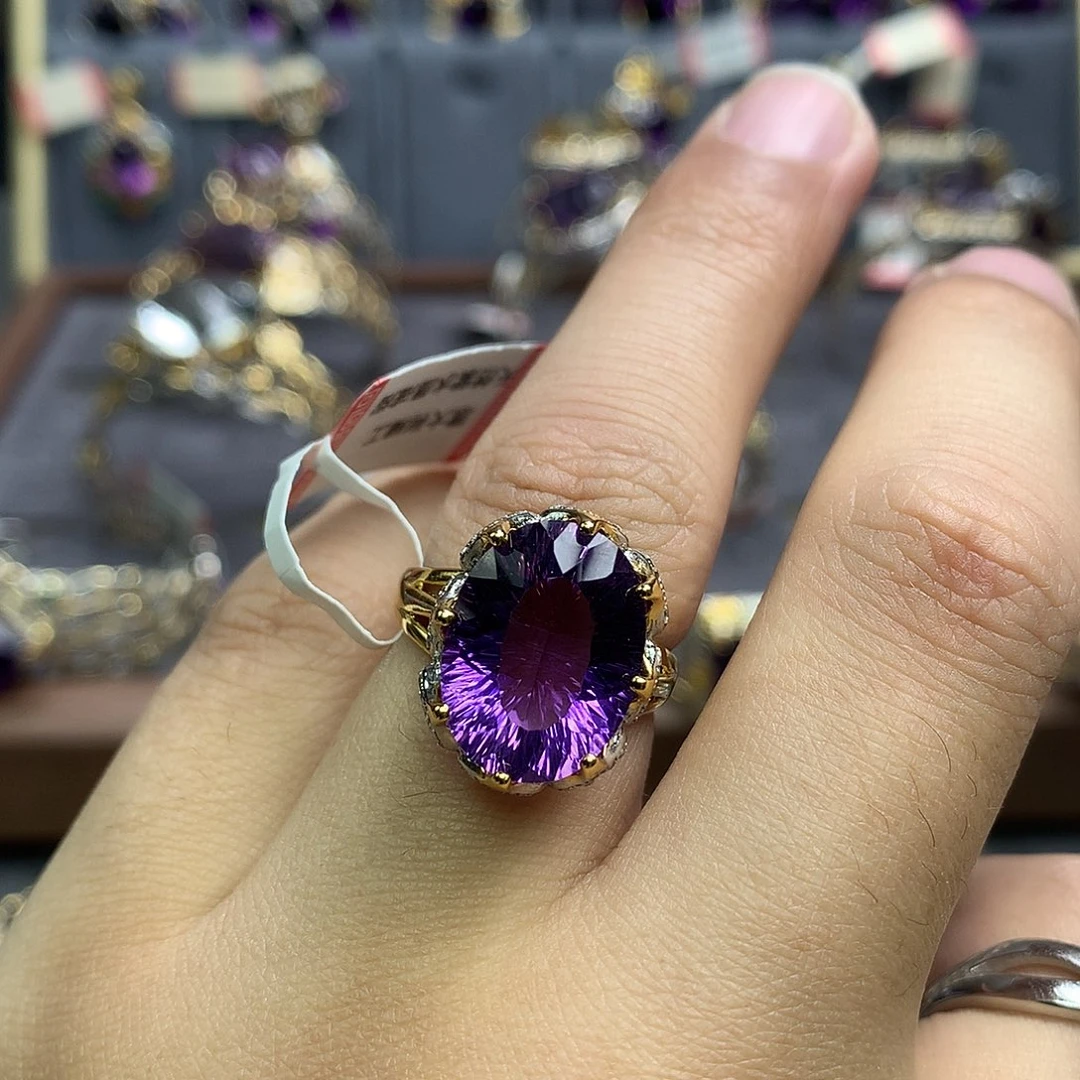 水晶戒指银S925镀金镶嵌皇冠款