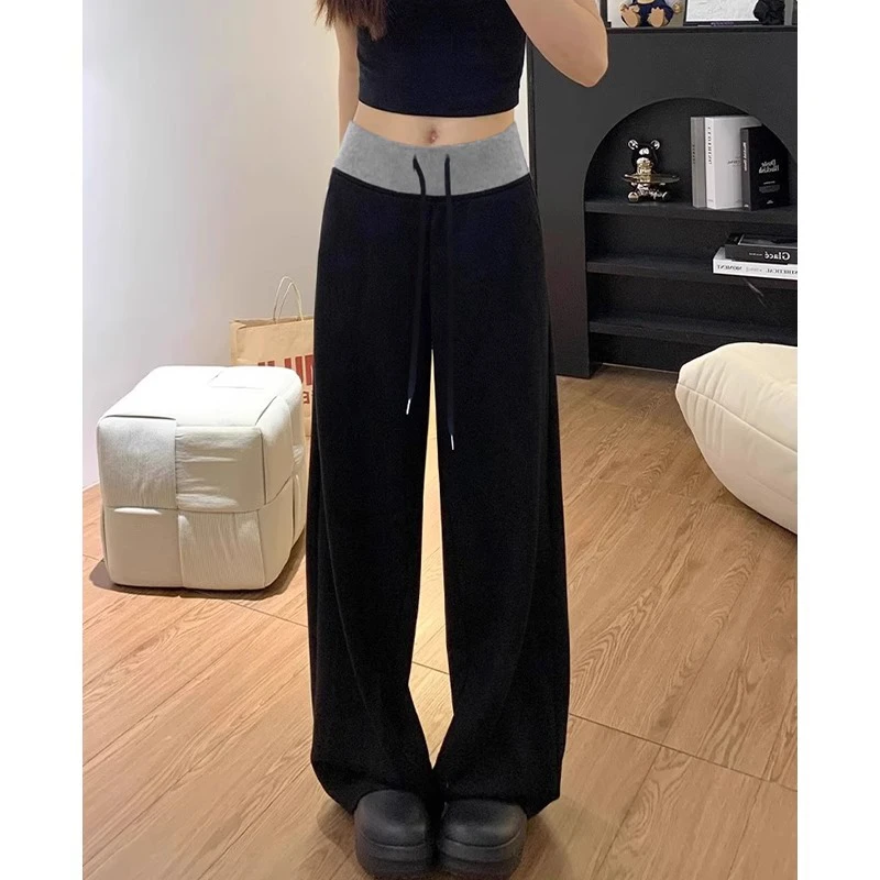孕妇裤子春秋季外穿2025新款休闲阔腿裤无托腹拼接直筒慵懒拖地裤