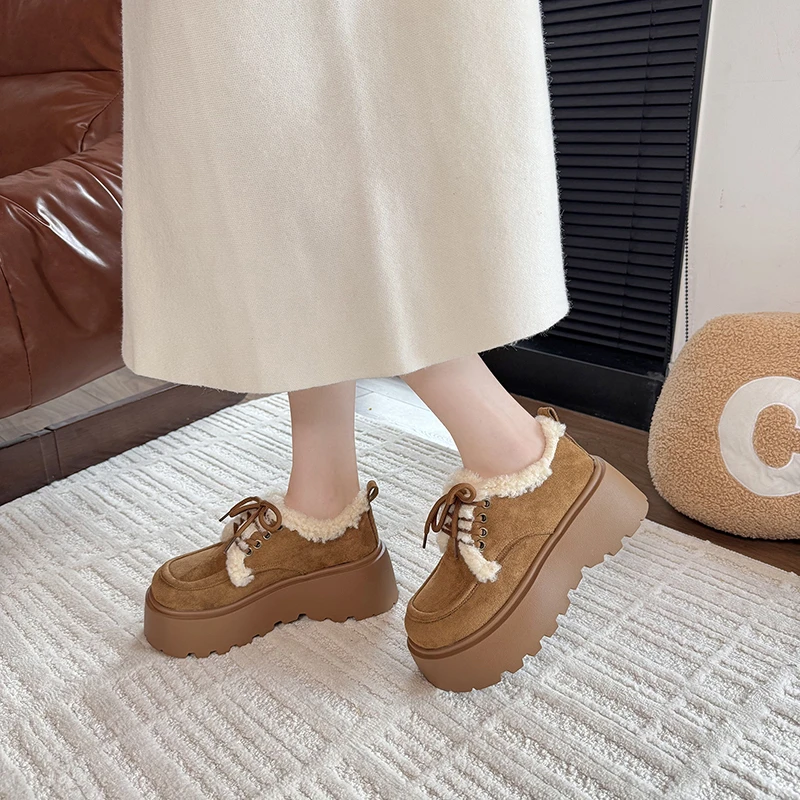 复古短筒雪地靴女厚底加绒勃肯棉鞋2025新款冬季保暖毛毛鞋乐福鞋