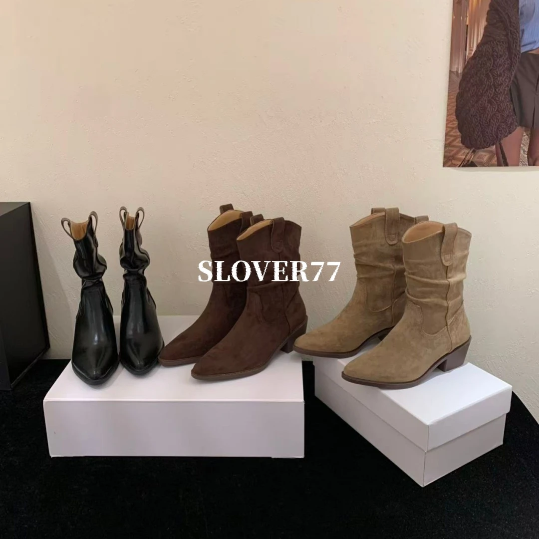 SLover77定制｜城市牧野~5CM增高美拉德堆堆靴西部风时尚短靴