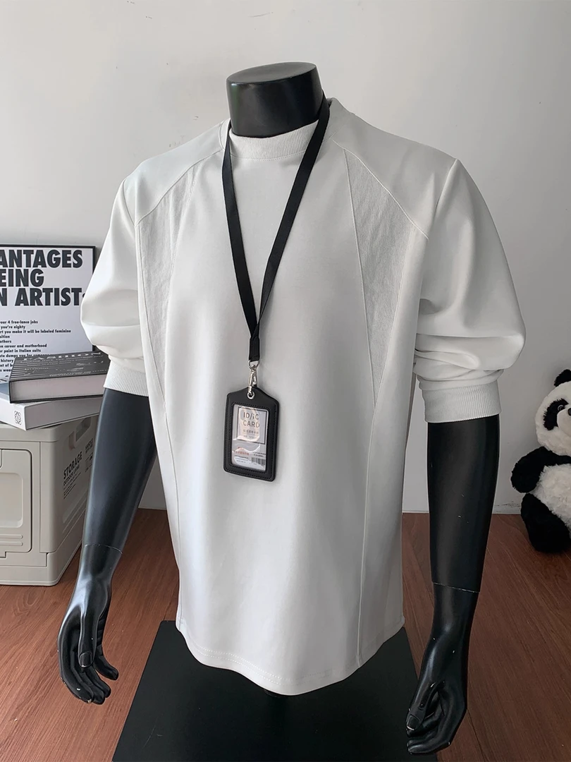 美式重磅正肩长袖t恤男春秋季白色内搭小领口打底衫卫衣2025新款