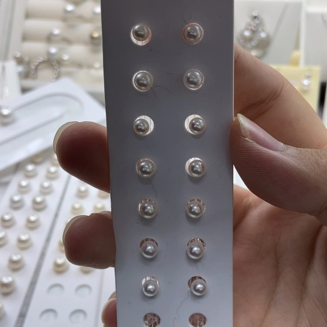 淡水珍珠耳饰银S925镶嵌4-5