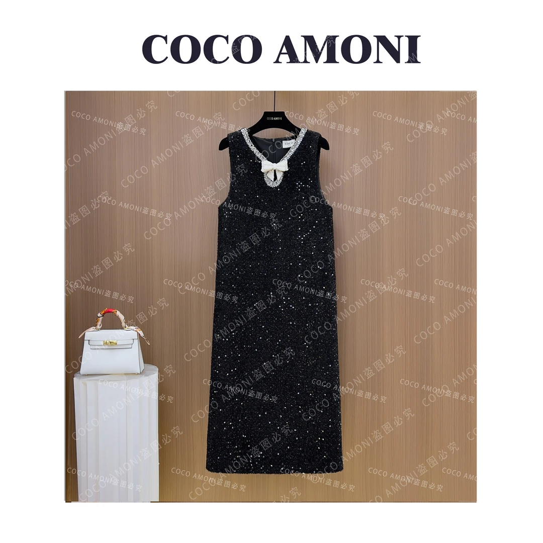 [曼姐]新款秋冬法式设计师女装拼接收腰显瘦气质连衣裙WXH1051