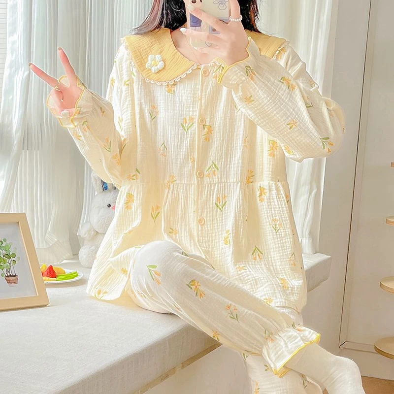 夏季薄款全棉A类月子服8月份9孕妇喂奶睡衣待产春秋款套装