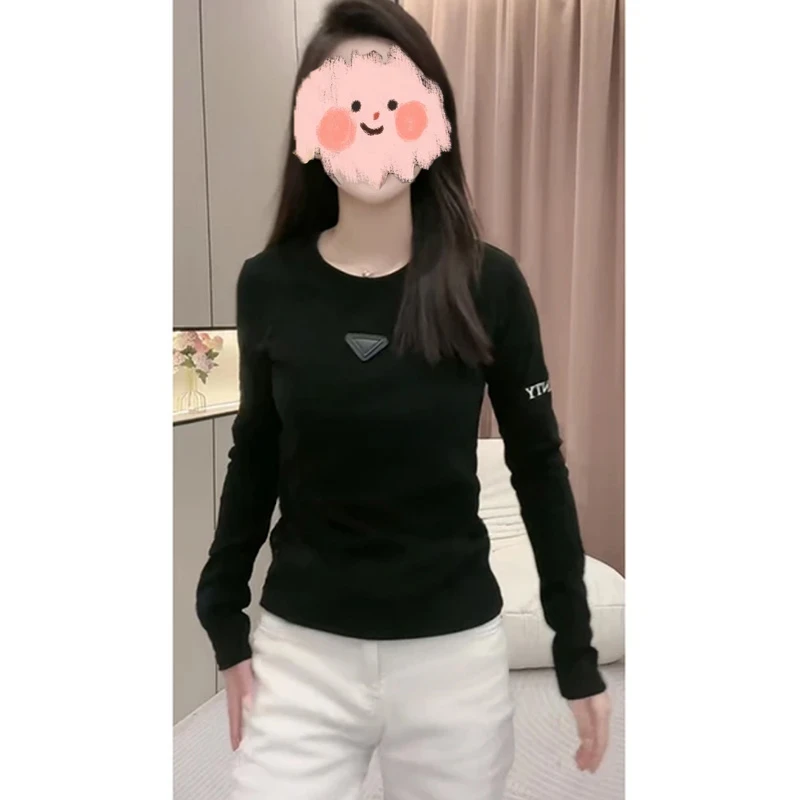 韩系温柔风圆领t恤女2025年春秋季新款显高显瘦百搭通勤长袖上衣