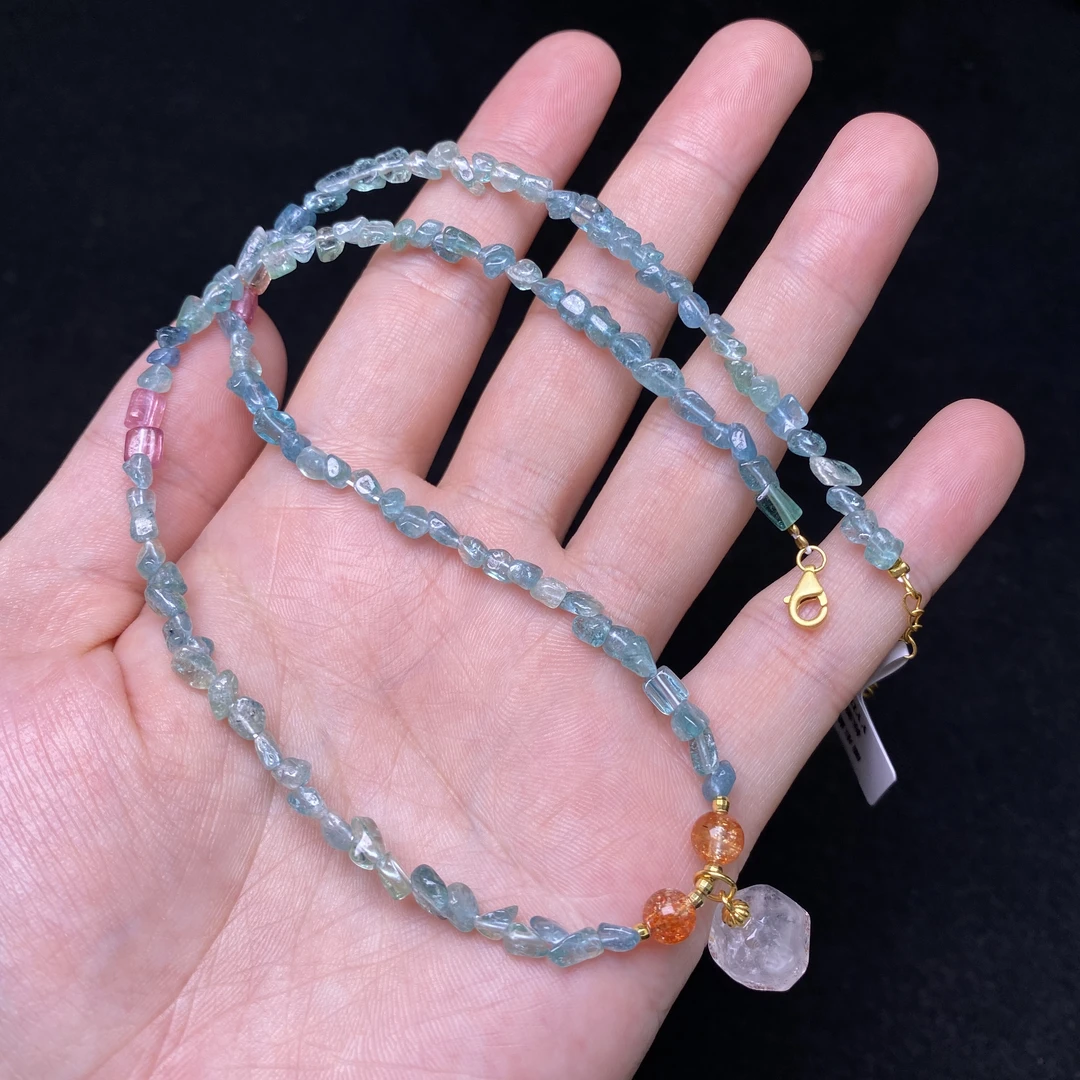 【熊总夫妇】蓝碧玺S925银DIY随形锁骨链-多样性发一件
