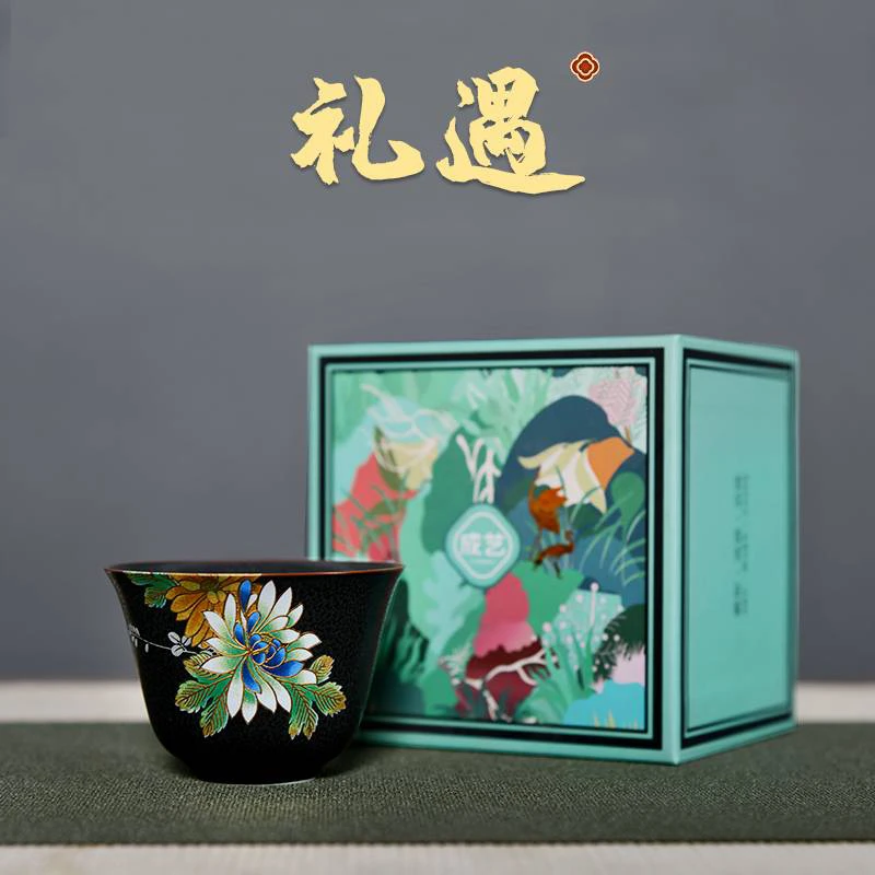 清雅陶瓷茶盏功夫茶具中式主人杯家用手工茶杯高档鎏金创意复古