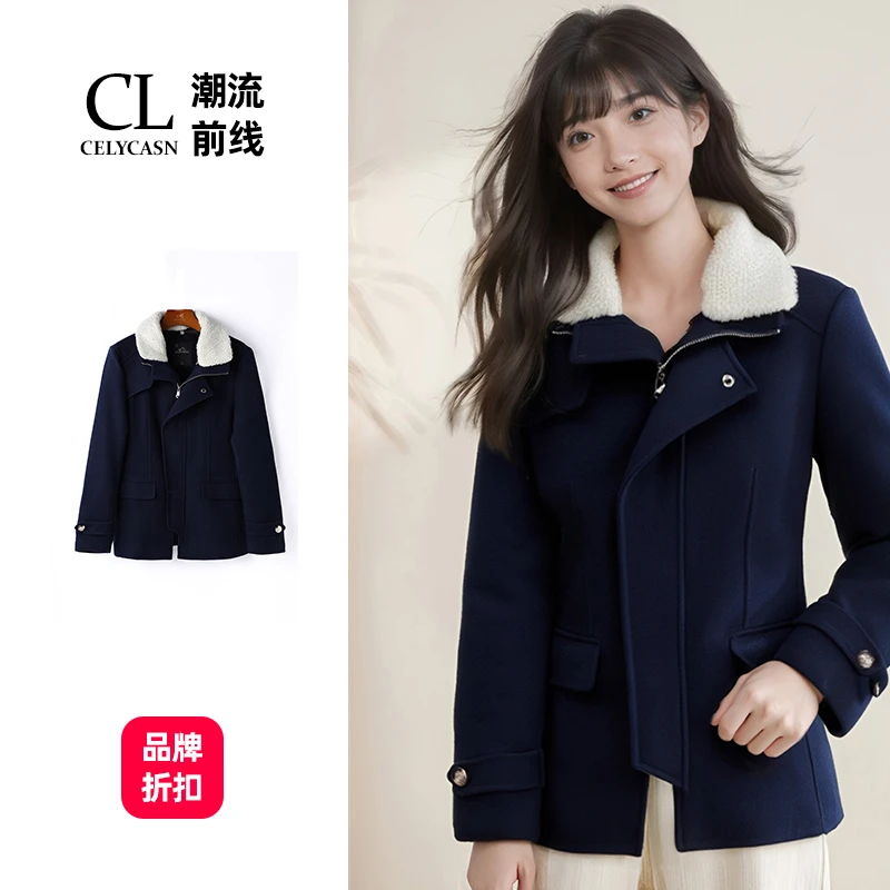 P5VBN095#男女中长款毛呢外套时尚品质休闲翻领加厚保暖