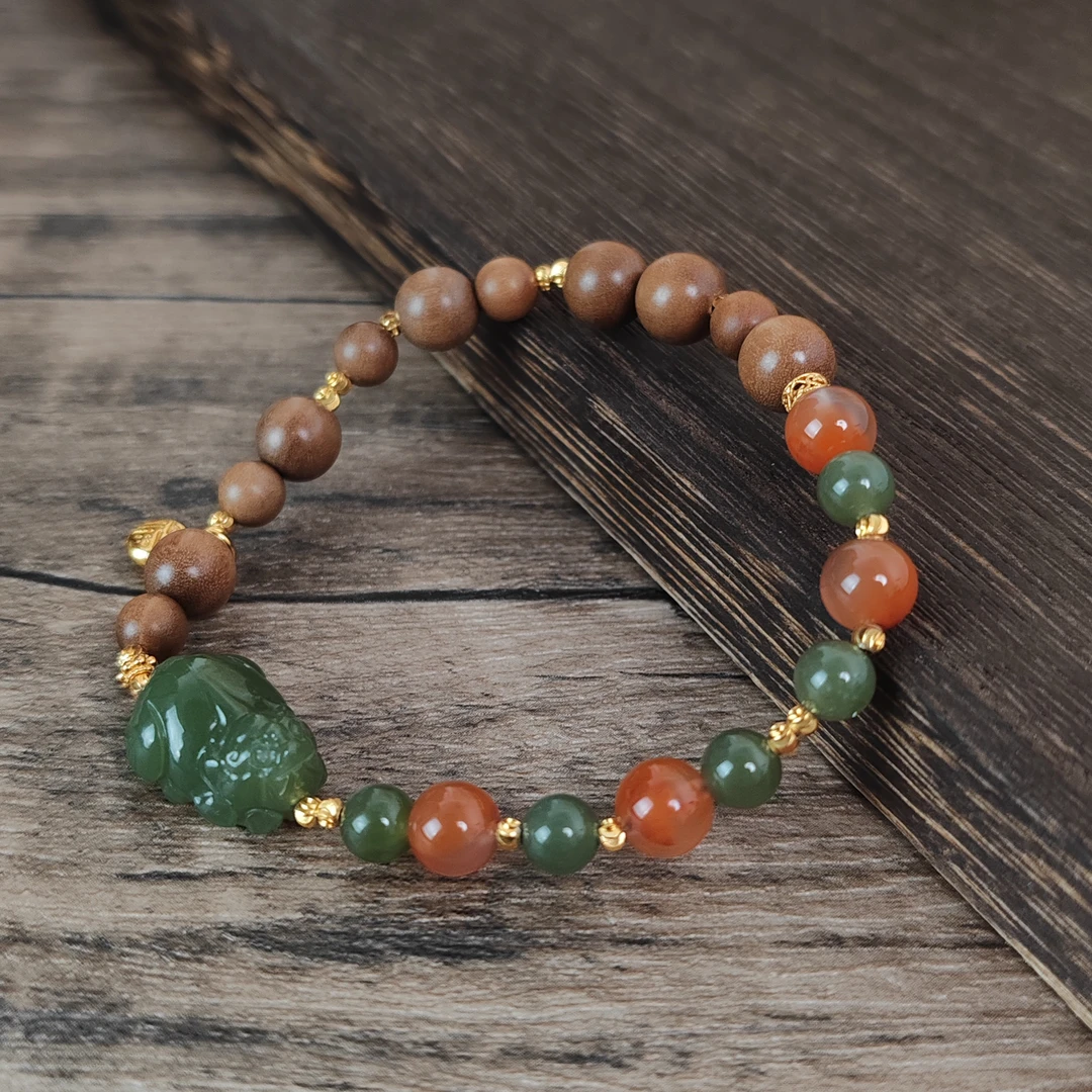 【來财】印度迈索尔正区老山檀 貔貅单圈手串