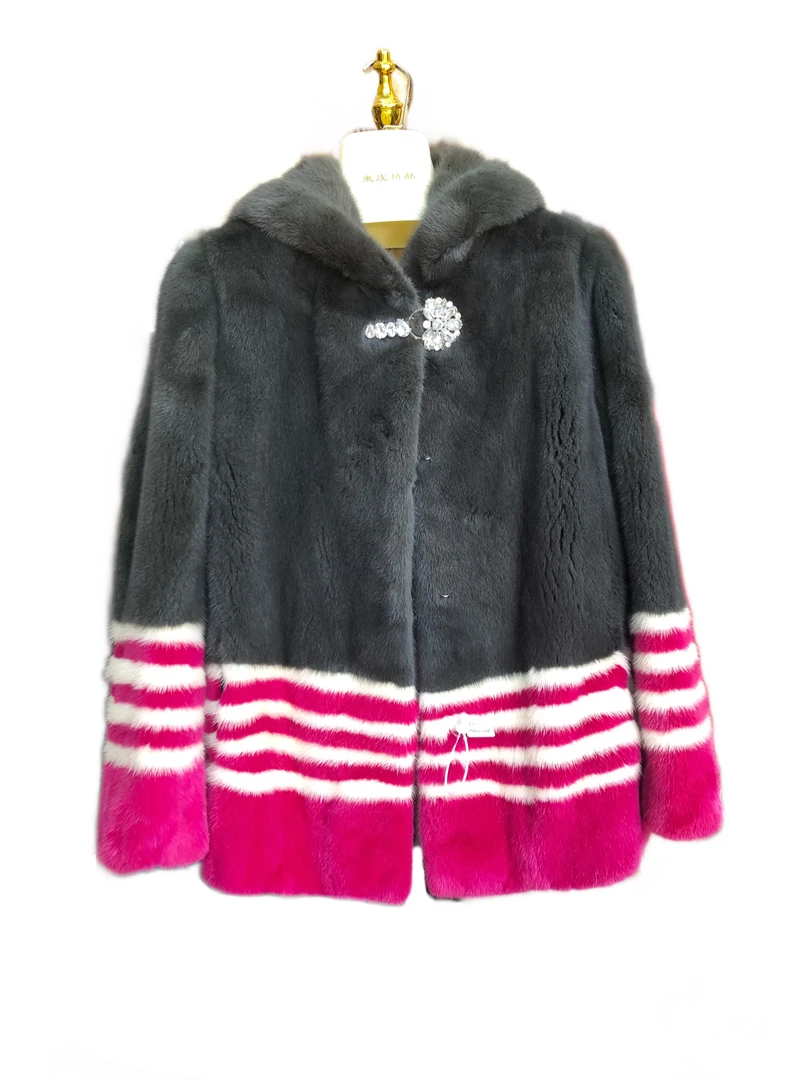 时尚连帽进口水貂皮衣百搭大衣女休闲新款2025秋冬