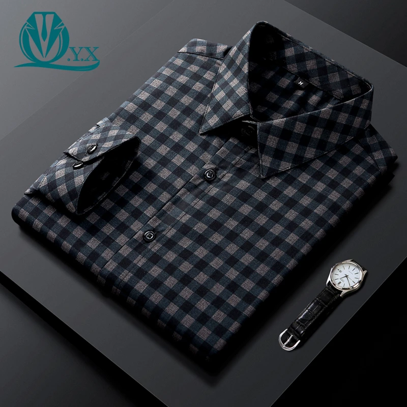 男士高档长袖衬衫秋季商务休闲格子衬衣男装帅气百搭韩版修身寸衫