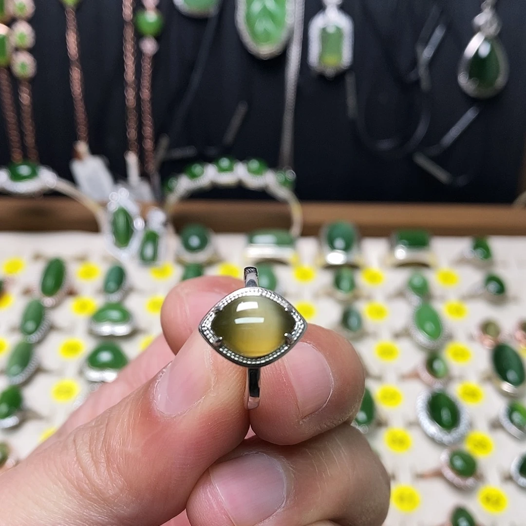 和田玉（碧玉）银S925镶嵌戒指