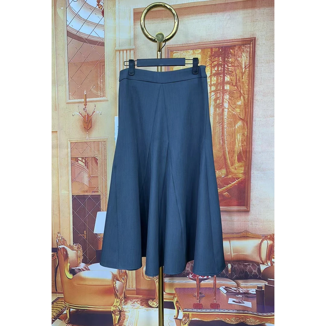 7002纯色高腰通勤显瘦百搭秋新款中长款气质半身裙