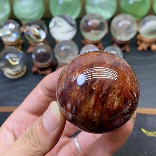 未镶嵌珠宝半成品水晶红胶花水晶球