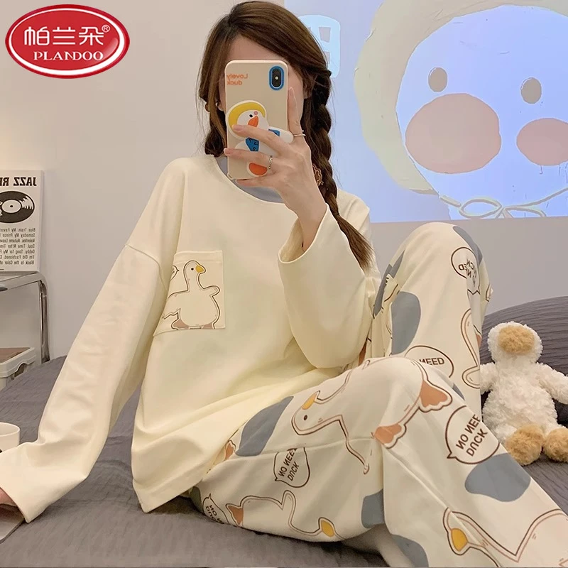 帕兰朵春秋季睡衣女长袖长裤套装学生韩版网红爆款秋冬季女可外穿