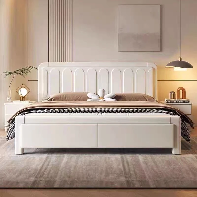 全实木1.8米1.5米家用大床奶油风主卧室意式轻奢极简高箱储物床