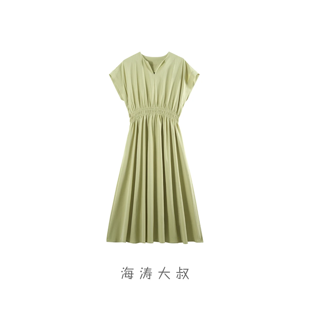【618大促】「曲线优化」V领飞边褶皱收腰宽松连衣裙TCH9155