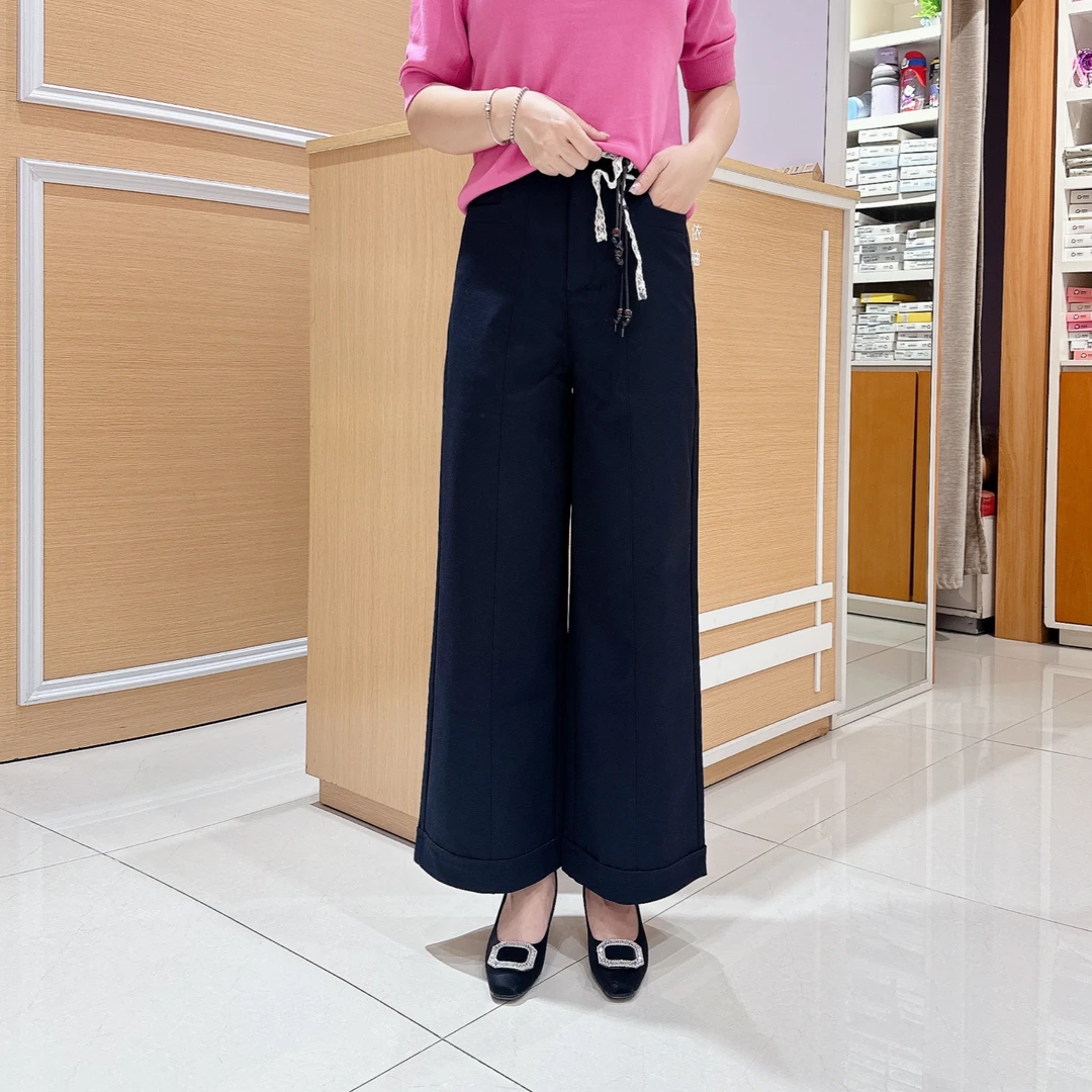 高档时尚气质百搭阔腿布裤5w-9017秋季新款拉链松紧/长93厘米