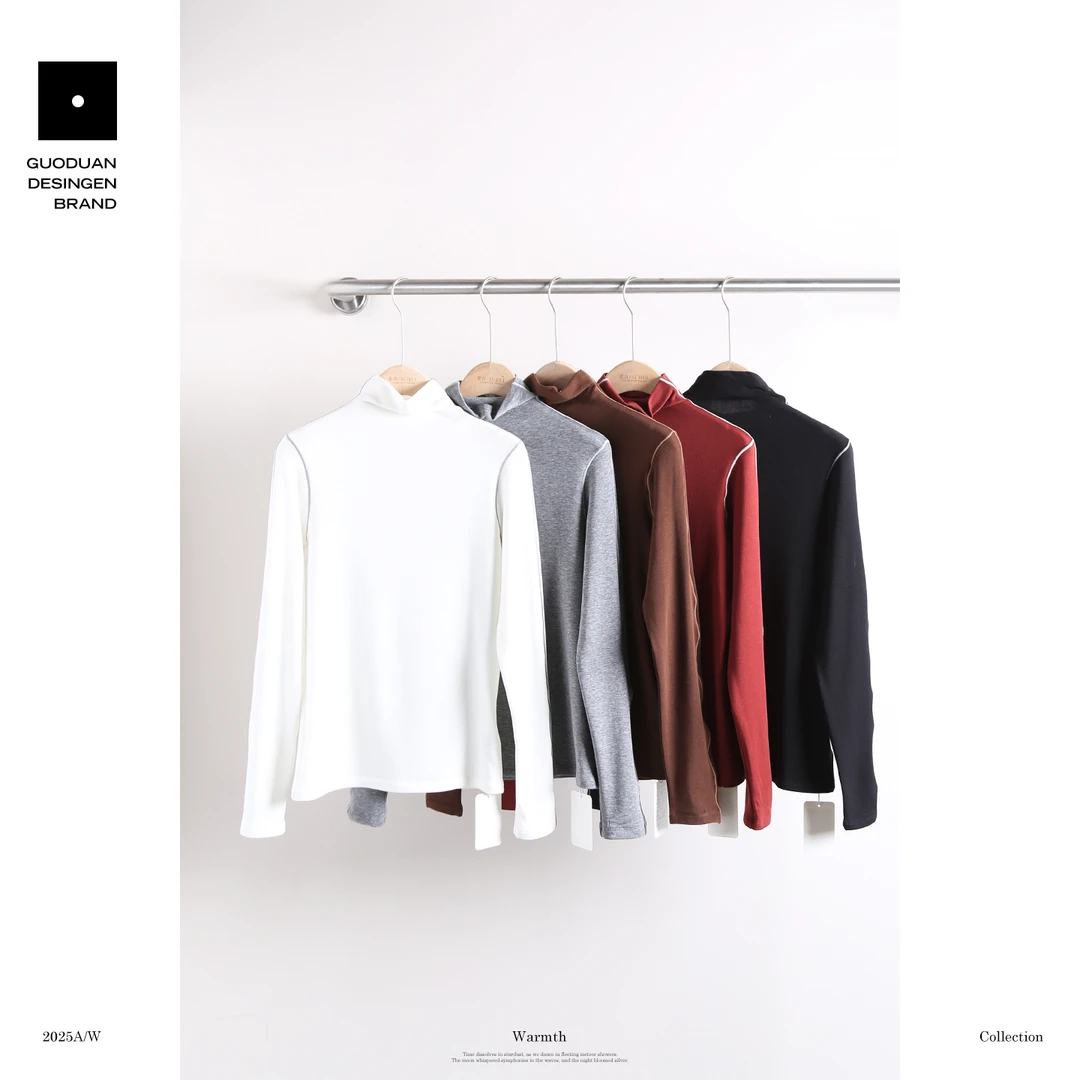 果缎 高领天丝羊毛柔软舒适发热锁温撞线设计打底衫 MJY1-H08