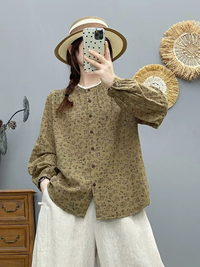 2025秋新款花边领印花棉纱衬衫休闲百搭碎花上衣女86336