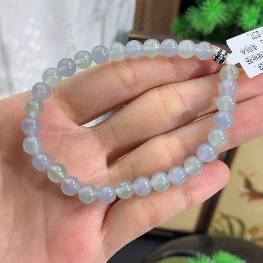 翡翠未镶嵌手串卡6冰胶蓝晴手串
