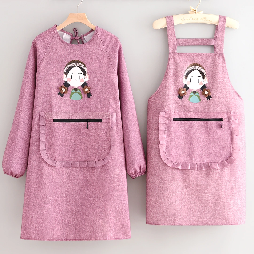 防污帆布长袖围裙家用厨房耐磨围腰成人做饭罩衣女外穿透气工作服