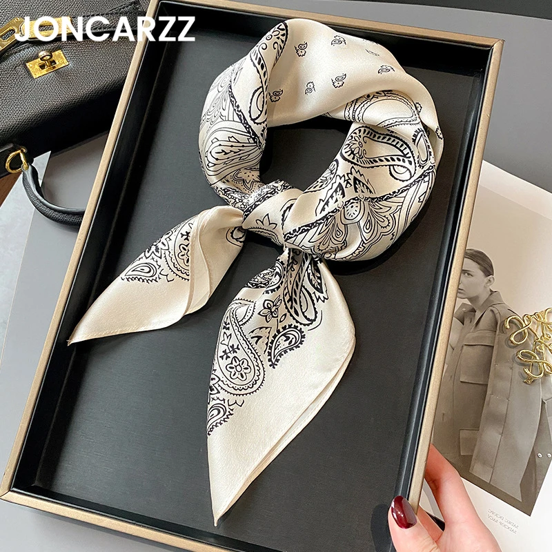 JONCARZZ真丝丝巾女小方巾腰果花系脖桑蚕丝丝巾七夕节礼物