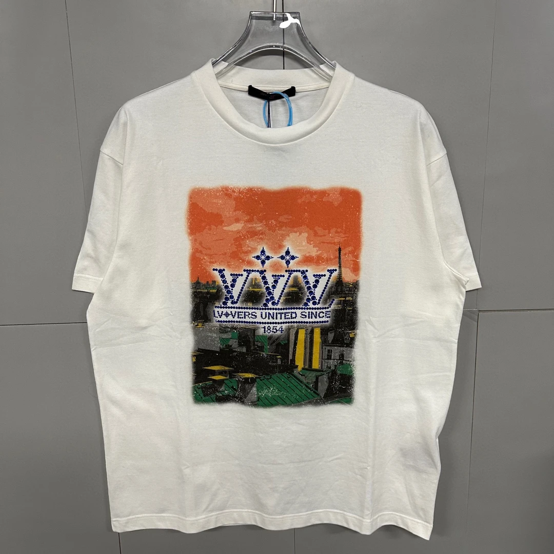 全新未使用  LV SS25 屋顶晚霞印花烫钻短袖T恤 L码 D14110