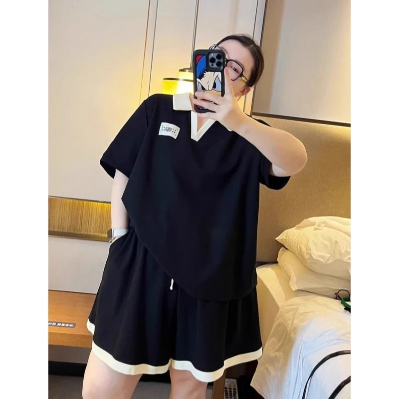 大码300斤女装胖妹妹夏季新款宽松显瘦短袖短裤休闲运动两件套装
