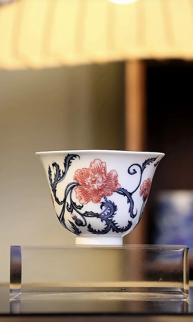勤义堂 青花釉里红虞美人铃铛杯