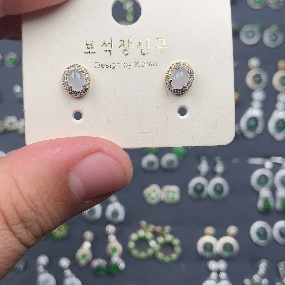 翡翠银S925镶嵌耳饰