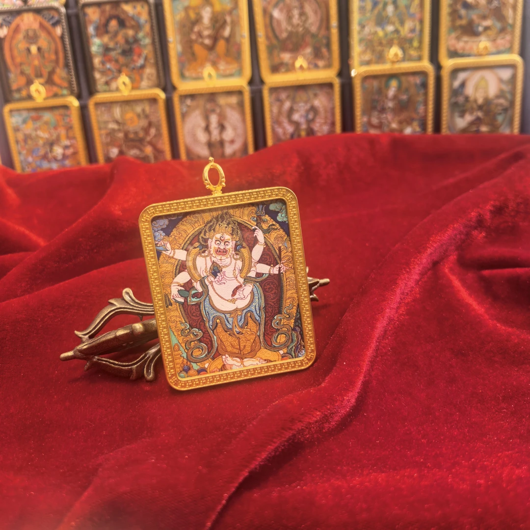 唐卡吊坠 热贡唐卡 手绘唐卡 白财神 白老爷 白六臂 白c