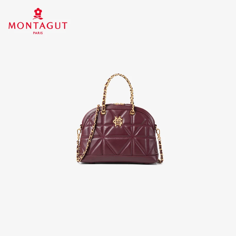 Montagut/梦特娇羊皮手提贝壳包单肩时尚女士爆款小香风菱格包包