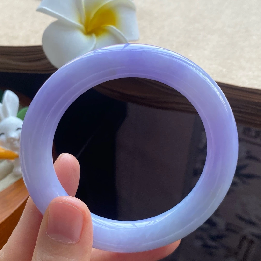 天然翡翠12.09批11617号52.5-10.7-10.5 紫罗兰圆条天然翡翠手镯