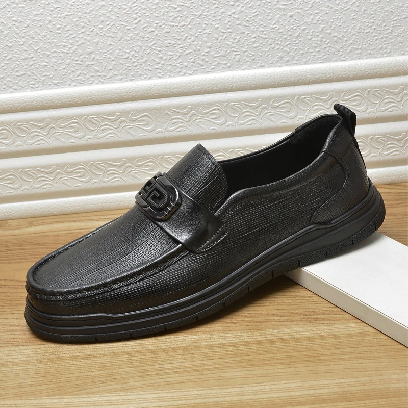 撤柜男士英伦厚底皮鞋真皮头层牛皮一脚蹬男鞋潮流百搭宽脚豆豆鞋