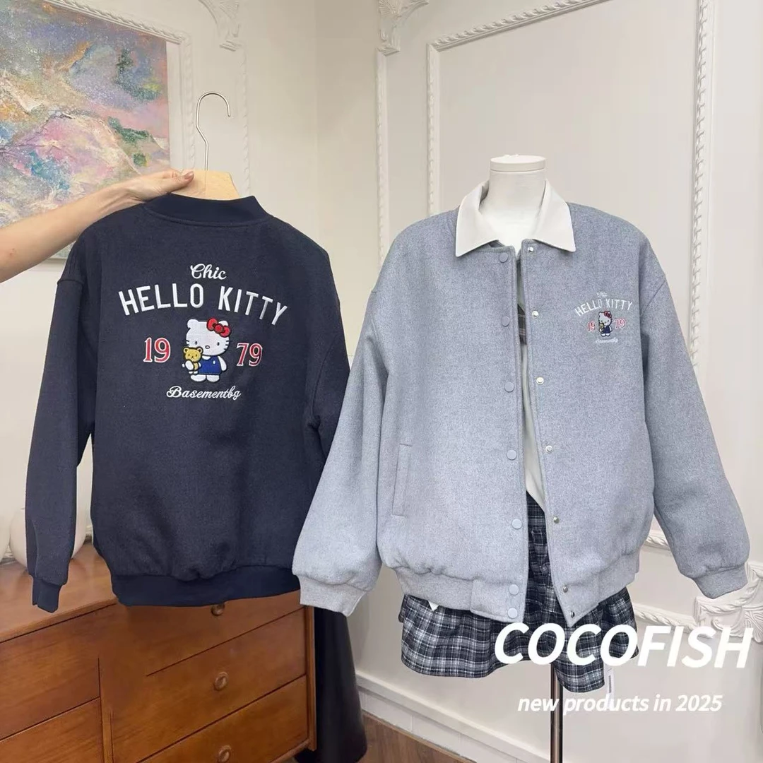 重工卡通刺绣毛呢宽松棒球服夹克外套#25325
