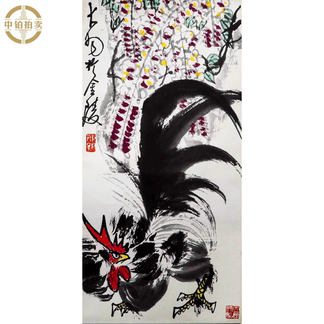 lot0229 陈大羽 公鸡 立轴 35cm*72cm 约2.3平尺