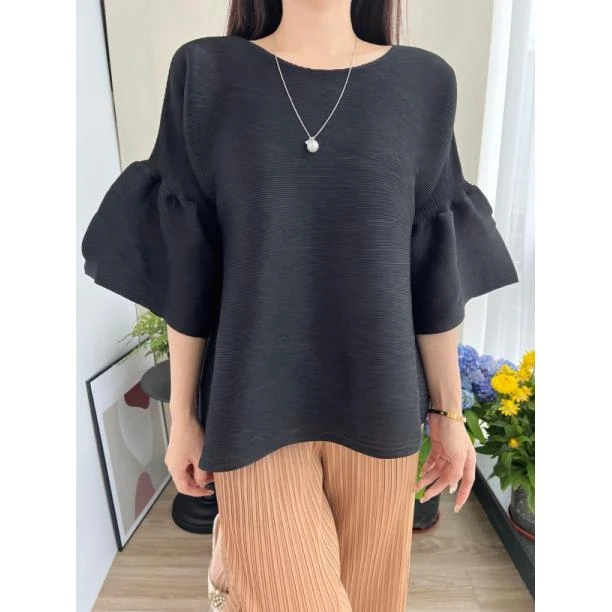法式黑色五分袖T恤女夏季2024新款宽松显瘦设计感小众高级感上衣