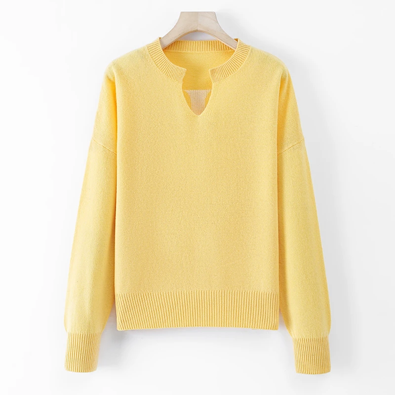 休闲百搭加厚纯色慵懒长袖针织短款时尚女士宽松圆领秋冬WH-F14