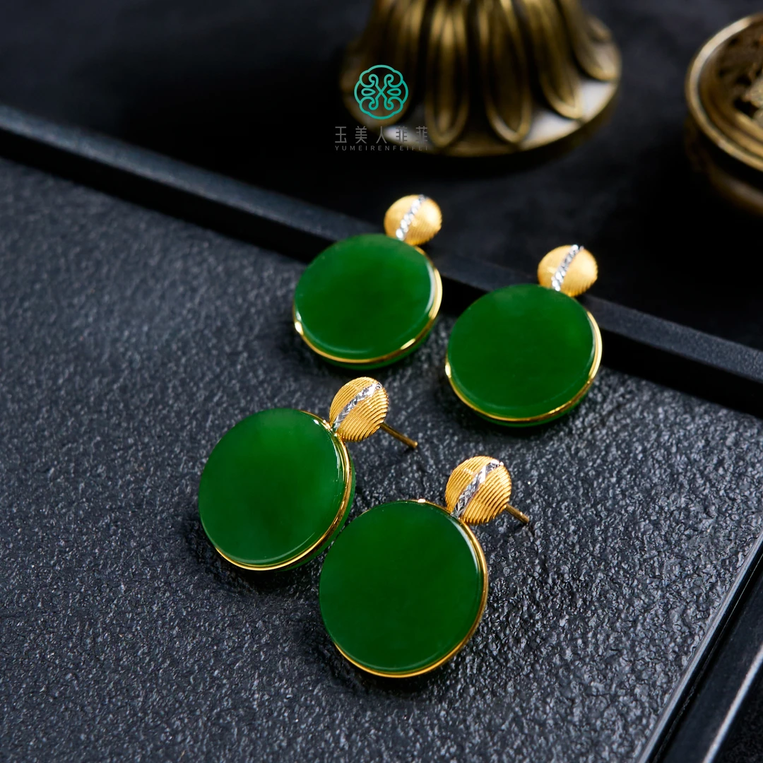 石惑珠宝！和田玉圆牌耳钉约16mm/多样性发一