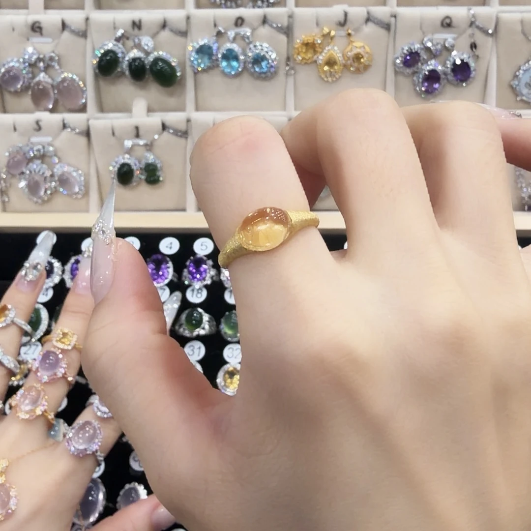 老***张银S925镀金镶嵌戒指黄晶