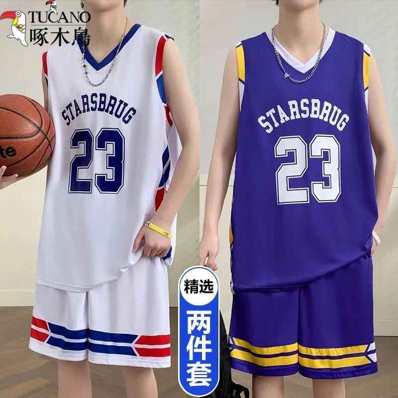 啄木鸟23号詹姆斯运动套装篮球服速干青少年无袖v领T恤学生球衣背