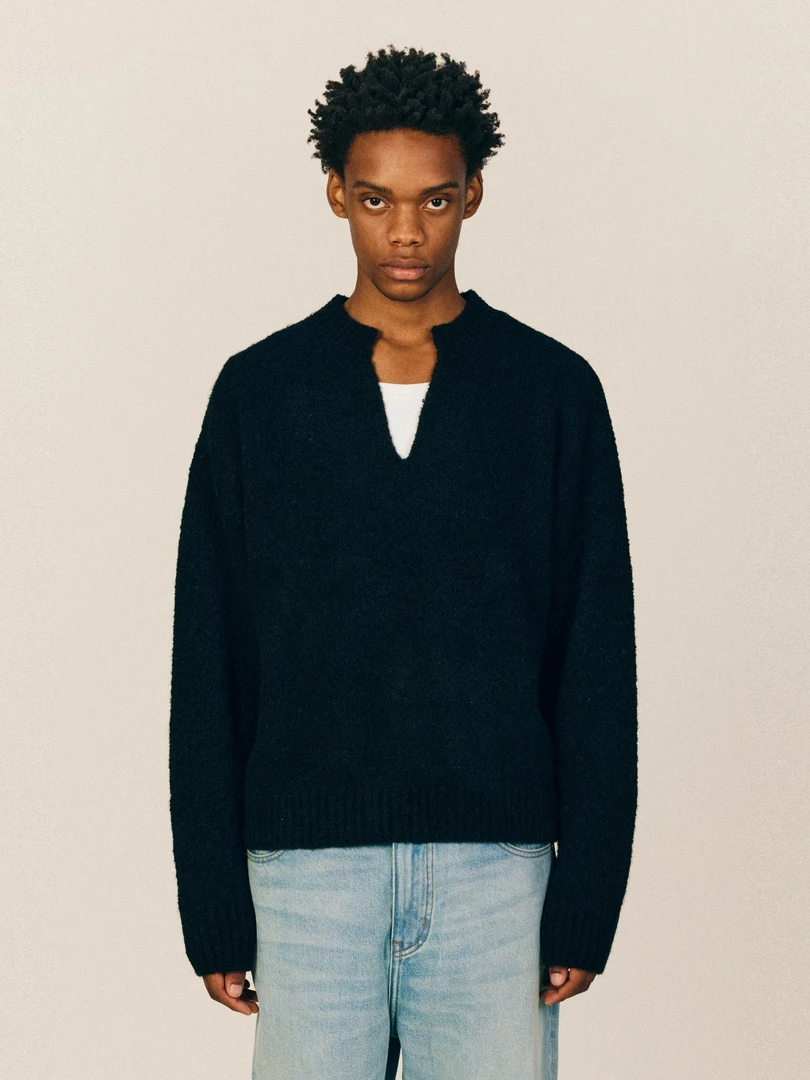 A1MP美式休闲痞帅套头打底V领老钱风毛衣秋冬季慵懒风针织衫男女