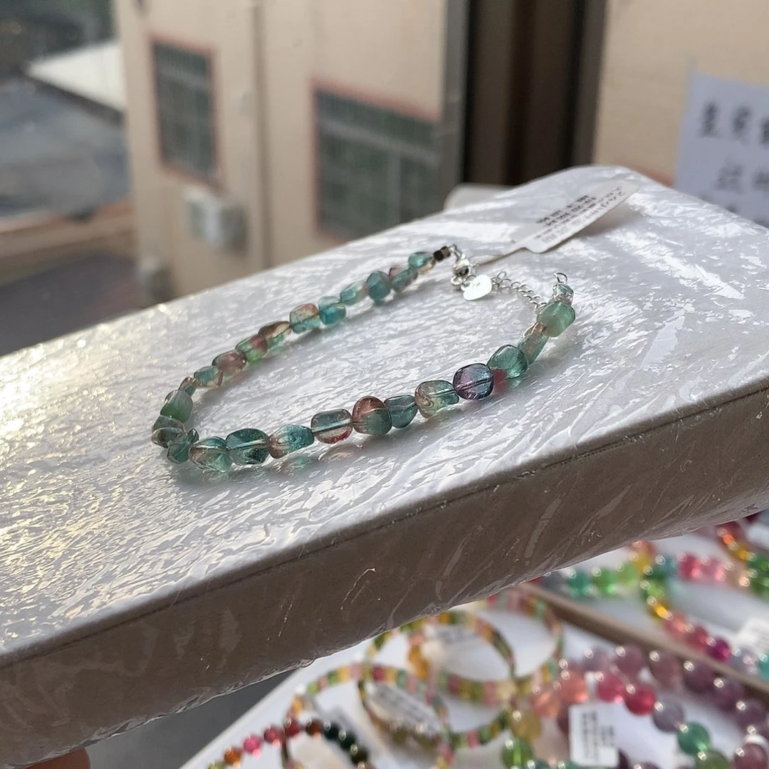 定制碧玺未镶嵌素圈蓝绿粉渐变原石随形不退换