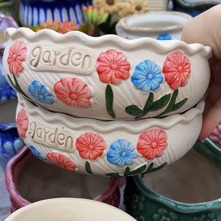 多肉绿植陶瓷花盆9.9包邮，有孔