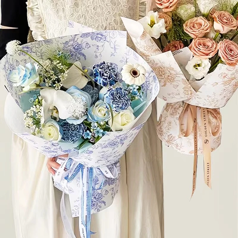 复古繁花艺术纸 防水鲜花包装纸 印花花束材料