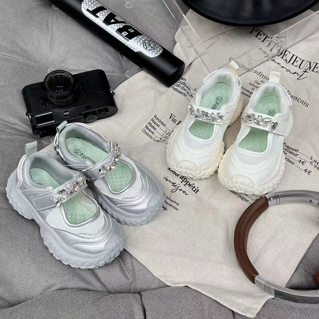 春夏镂空跑步鞋芭蕾风闪钻运动凉鞋网面跑步鞋女童休闲鞋250078