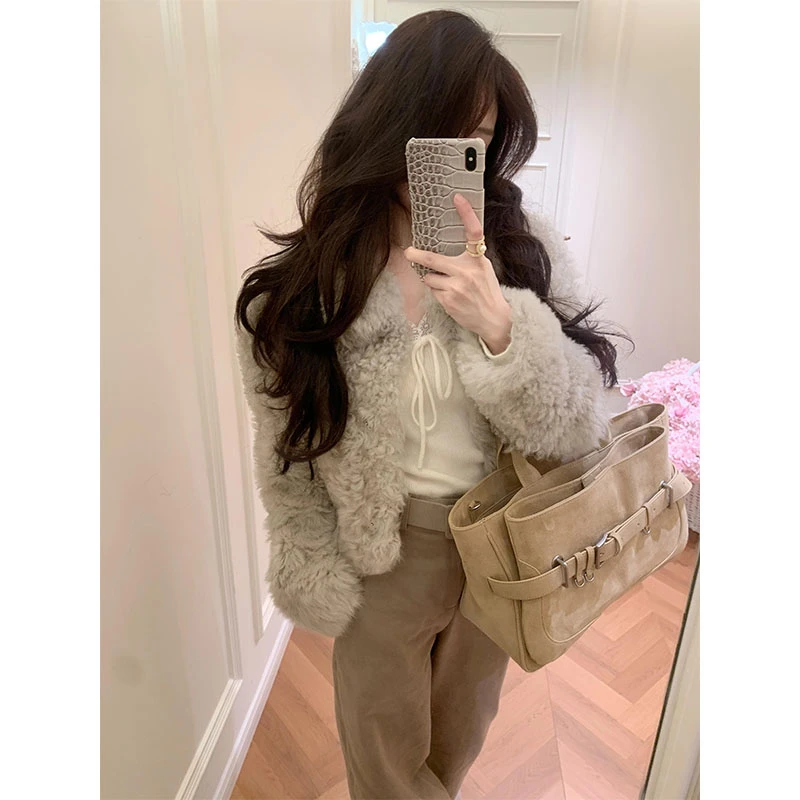 法式温柔老钱风短毛毛外套女高级感显瘦上衣纯欲内搭上衣百搭裤子